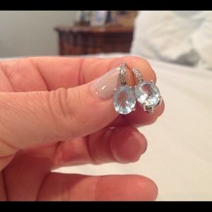 Earrings, sterling silver and diamond chips